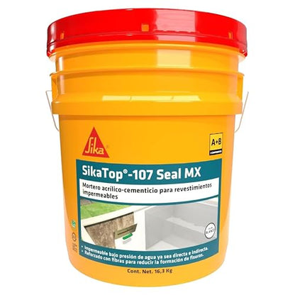 SIKA - SikaTop 107 Seal MX, Blanco, Mortero cementicio semiflexible para la impermeabilización y protección del concreto, Cubeta 16,3kg