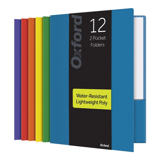 Oxford - Carpetas de 2 bolsillos, portafolios de plástico resistente, carpeta para escuela y oficina, organizador de papel de 2 bolsillos, tamaño carta, asistente Colores, 2 cada uno (azul, verde,