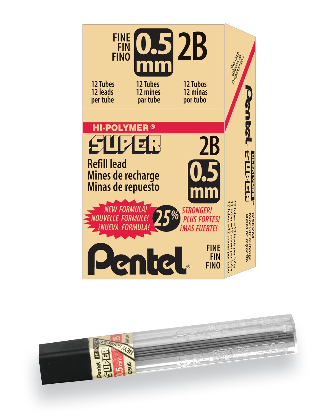 Pentel Minas de Repuesto para Portaminas 0.5 mm - 2B
