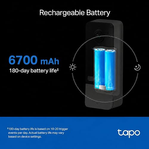 TP-Link Tapo Timbre de Video sin Cable con hub, visión Nocturna de Color de 2K 5MP, batería de hasta 180 días, Audio de 2 vías, Respuesta rápida, Vista de Cabeza a pie, Funciona con Alexa y Google