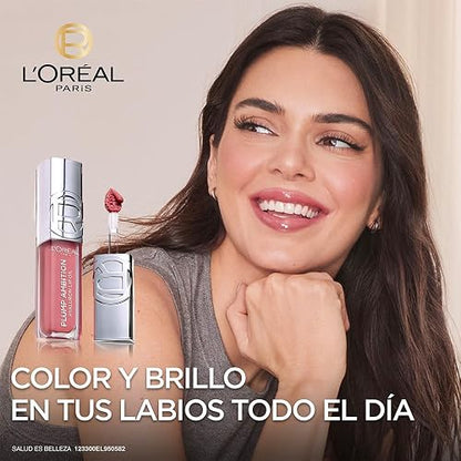 L'Oréal Paris Plump Ambition Lip Oil, Brillo Labial Efecto Voluminizador con Ácido Hialurónico, Hidratación Intensa para tus Labios, Tono Nude Macaron, 5 ml
