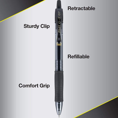 Pilot G2 - Bolígrafos de gel de alta calidad, 0.7, punta fina, suave, color negro, paquete de 8