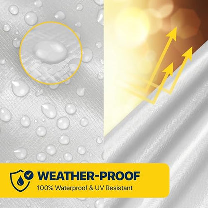 Seal Skin Covers Lona Impermeable Reforzada de 10x20 Pies, 16 Mil, 8 OZ, 160 gsm de Espesor, Color Blanco, con Ojales Antióxido, Cubierta Resistente a Desgarros con Bordes Reforzados para Camping