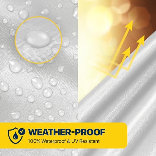 Seal Skin Covers Lona Impermeable Reforzada de 10x12 Pies, 12 Mil, 8 OZ, 120 gsm de Espesor, Color Blanco, con Ojales Antióxido, Cubierta Resistente a Desgarros con Bordes Reforzados para Camping