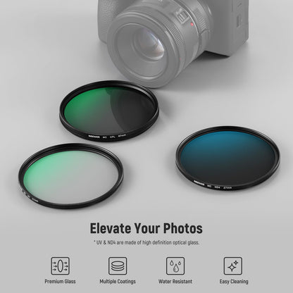 NEEWER 67mm UV/CPL/ND Kit Filtros Lentes con Estuche Rígido, Marco Aleación Aluminio & Vidrio Optico Multicapa, UV + Polarizador Circular (CPL) +Densidad Neutra (ND4) Filtro para 67mm Camara Lentes