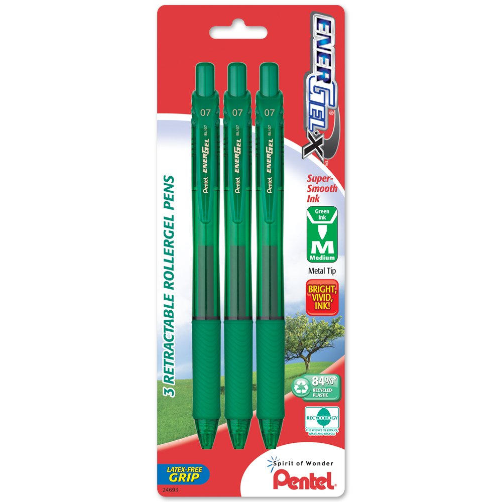 Pentel EnerGel-X Bolígrafo de Gel Punta de Aguja 0.5 mm, Paquete de 8 - 3 Unidad (Paquete de 1) - 0.7mm - Verde