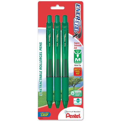 Pentel EnerGel-X Bolígrafo de Gel Punta de Aguja 0.5 mm, Paquete de 8 - 3 Unidad (Paquete de 1) - 0.7mm - Verde