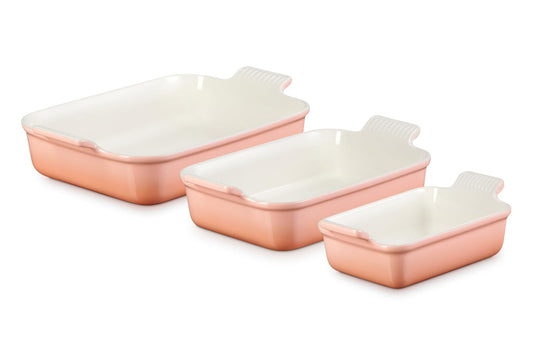 Le Creuset Stoneware Heritage Set 3 platos rectangulares, Peche