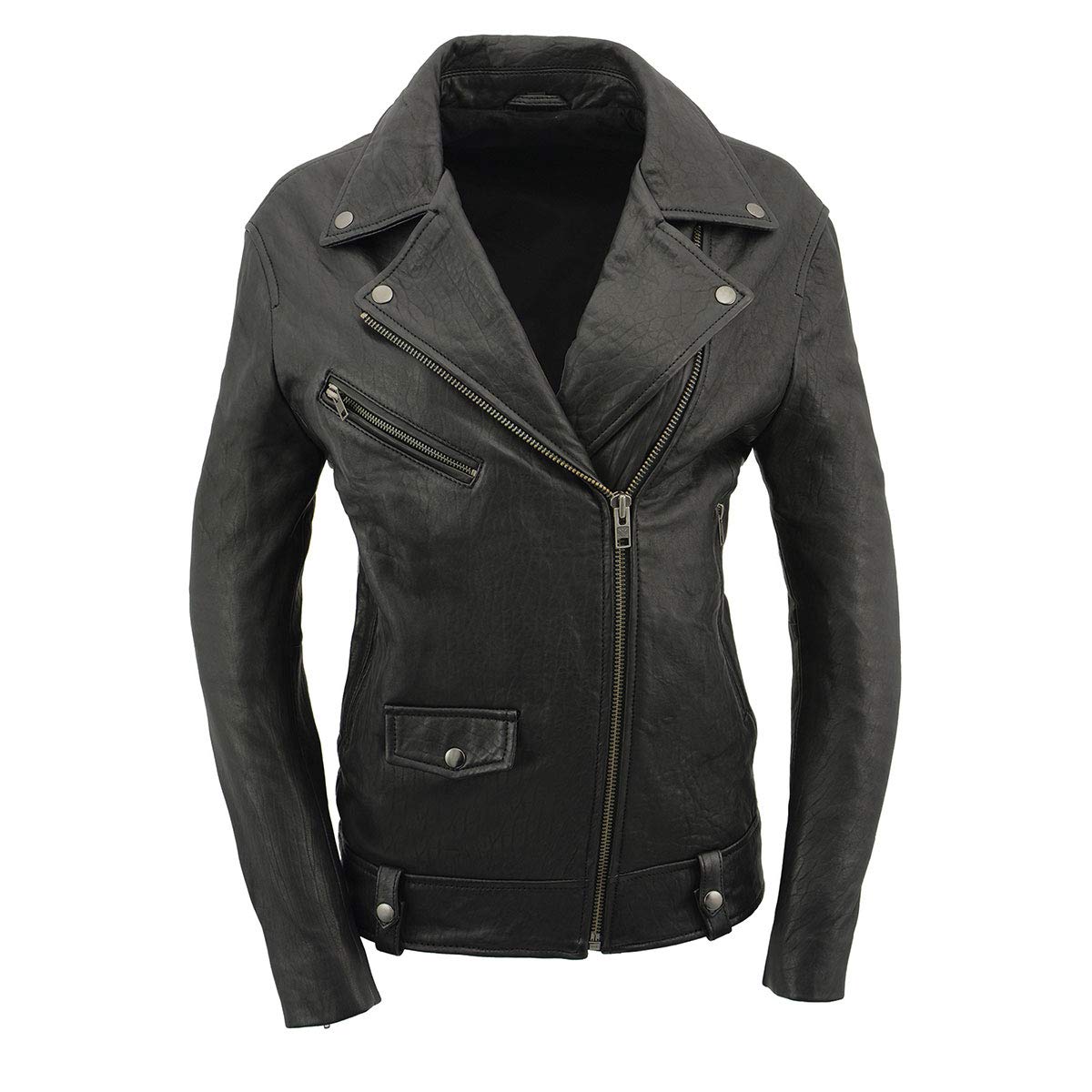 Milwaukee Leather SFL2875 Chamarra de Piel de Cordero de Nueva Zelanda para Mujer, Negro, Talla M