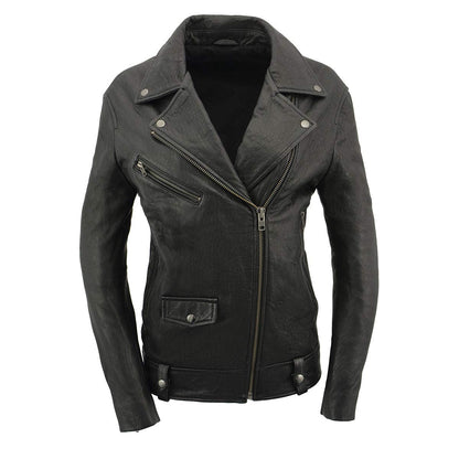 Milwaukee Leather SFL2875 Chamarra de Piel de Cordero de Nueva Zelanda para Mujer, Negro, Talla M