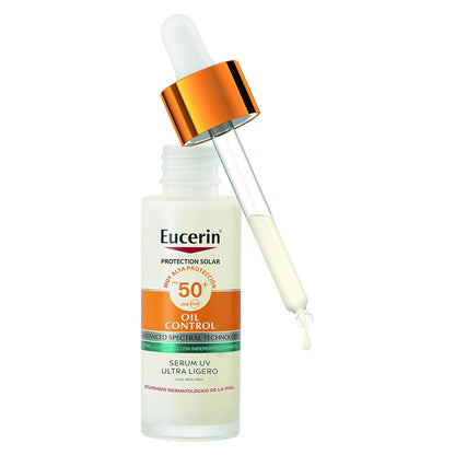 EUCERIN Protector Solar Oil control Serum ultra ligero FPS50+, 30ml, con 16 horas de protección