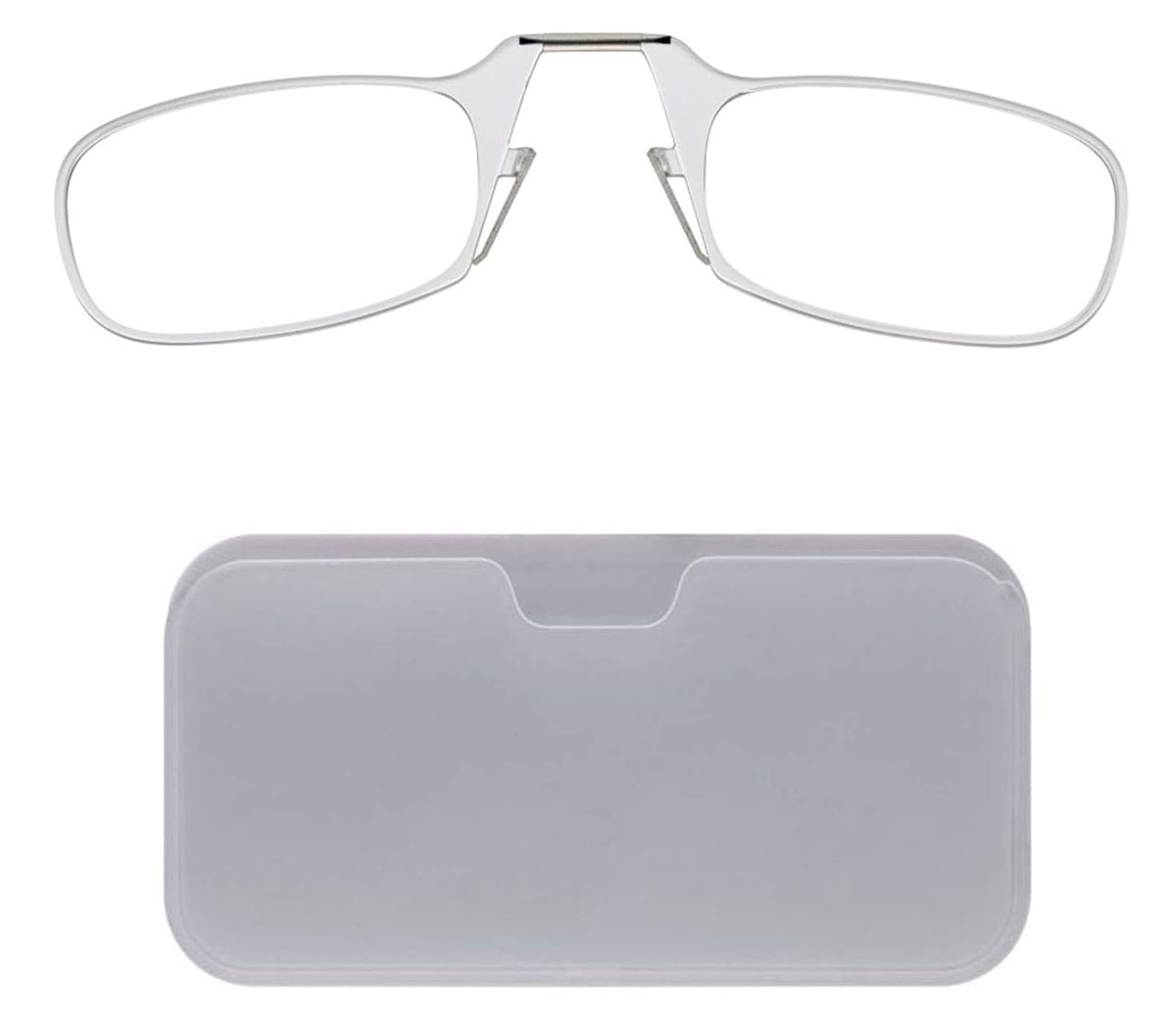 ThinOptics Lentes de Lectura +1.50 con Estuche Adherible para Celular, Negro - Clear Frame, White Case - 44 mm