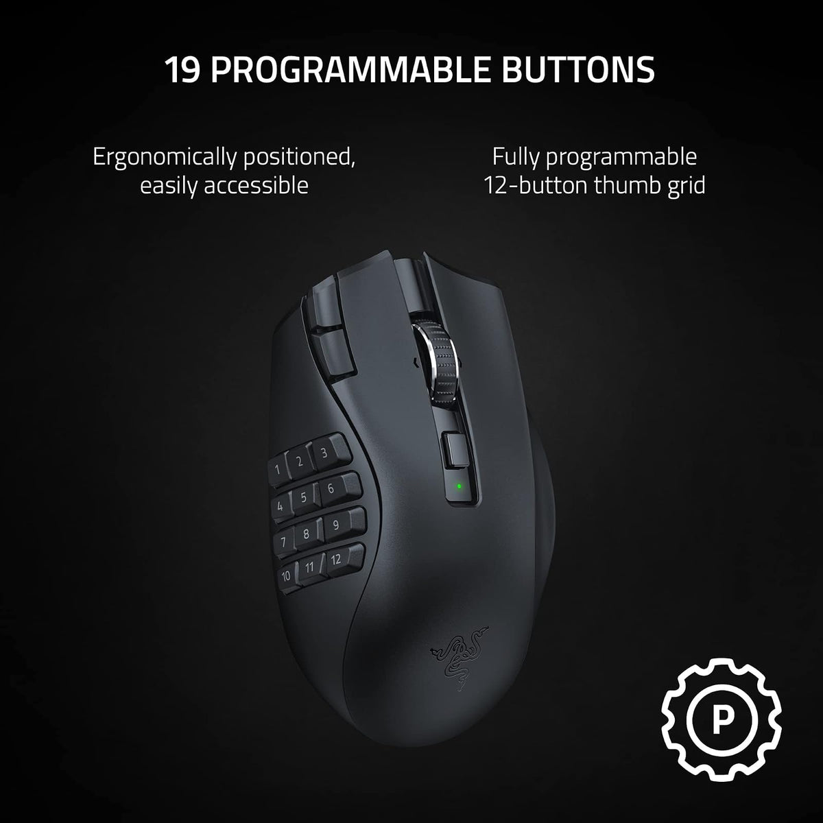 Razer Naga V2 HyperSpeed - Ratón Gamer Inalámbrico MMO con 19 Botones programables