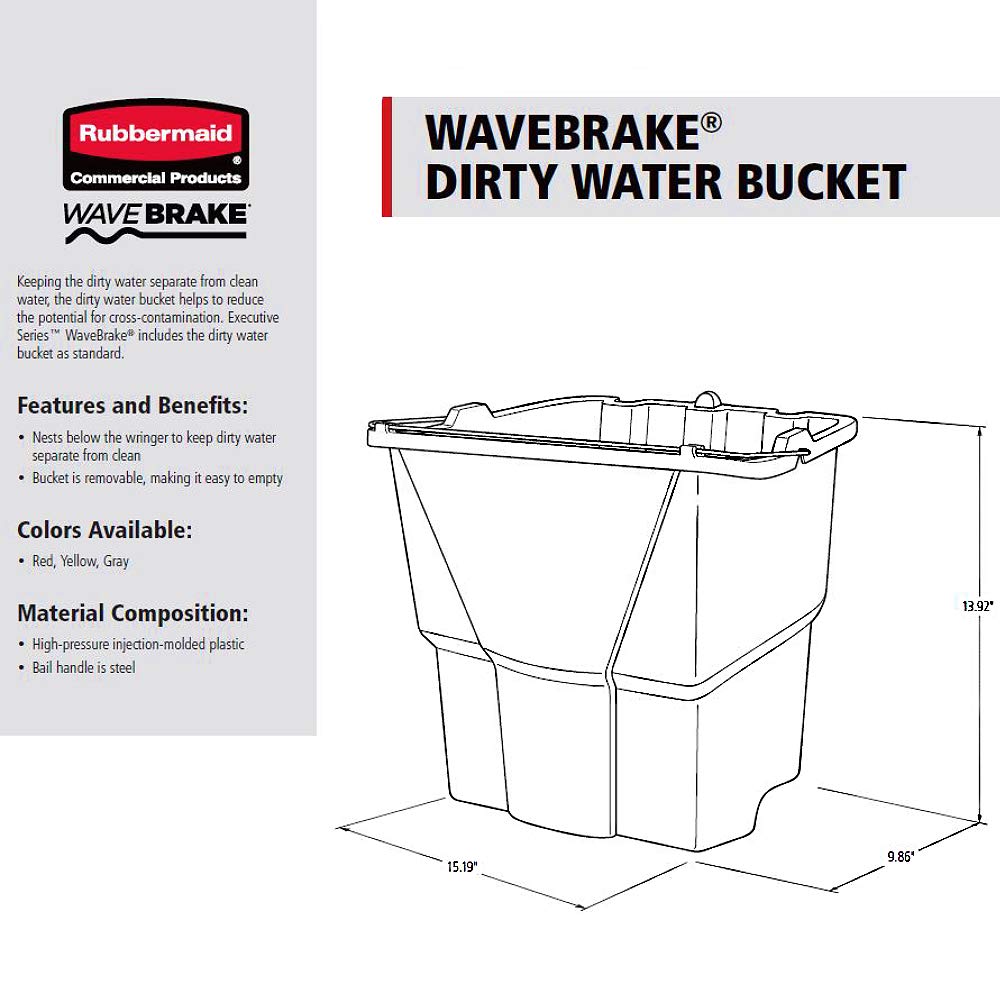 Rubbermaid Commercial Dirty Water Bucket for WaveBrake Mop Buckets, 18-Quart, Red, FG9C7400RED