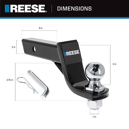 Reese Towpower Kit de Remolque con Bola de Enganche para Receptor Cuadrado de 2 in con Caída de 4 in, Negro, 7081000