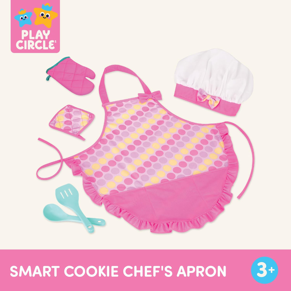Battat Smart Cookie, Delantal de Chef Infantil con Gorro y Utensilios | Set de 6 con delantal, gorro de chef, manopla, agarrador, espátula y cuchara grande para juego de cocina, 3 años y +
