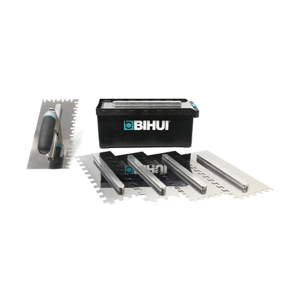 BIHUI Juego de Llanas Dentadas Intercambiables con 7 Cuchillas de Acero Inoxidable - 6x6 8x8 10x10 12x12 10x20 U y Tigre