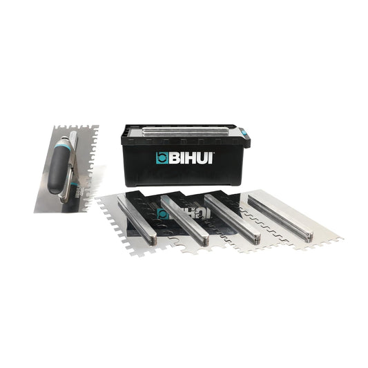 BIHUI Juego de Llanas Dentadas Intercambiables con 7 Cuchillas de Acero Inoxidable - 6x6 8x8 10x10 12x12 10x20 U y Tigre