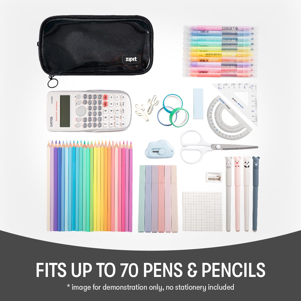 ZIPIT Estuche para lápices Half & Half, bolsa con cierre de 3 compartimentos para la escuela, organizador de papelería para adolescentes, niñas, niños y adultos, color negro