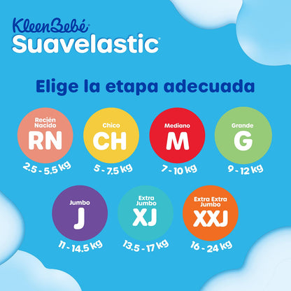 KleenBebé Suavelastic Pañal Desechable para Bebé, Talla Extra Extra Jumbo, Unisex, Bolsa con 40 Piezas, Ideal para Bebés de más de 13.5 kg