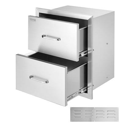 Mophorn Cajón de Acero Inoxidable para Cocina Exterior o Parrilla, Doble Acceso - Tipo de dibujo - 18W x 20.6H x 12.7D Inch