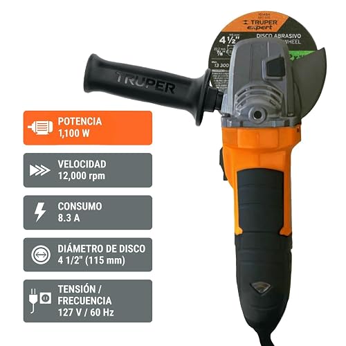 Truper ERGO-45110 Esmeriladora angular 4-1/2" 1100 W, ERGO PRO, Truper