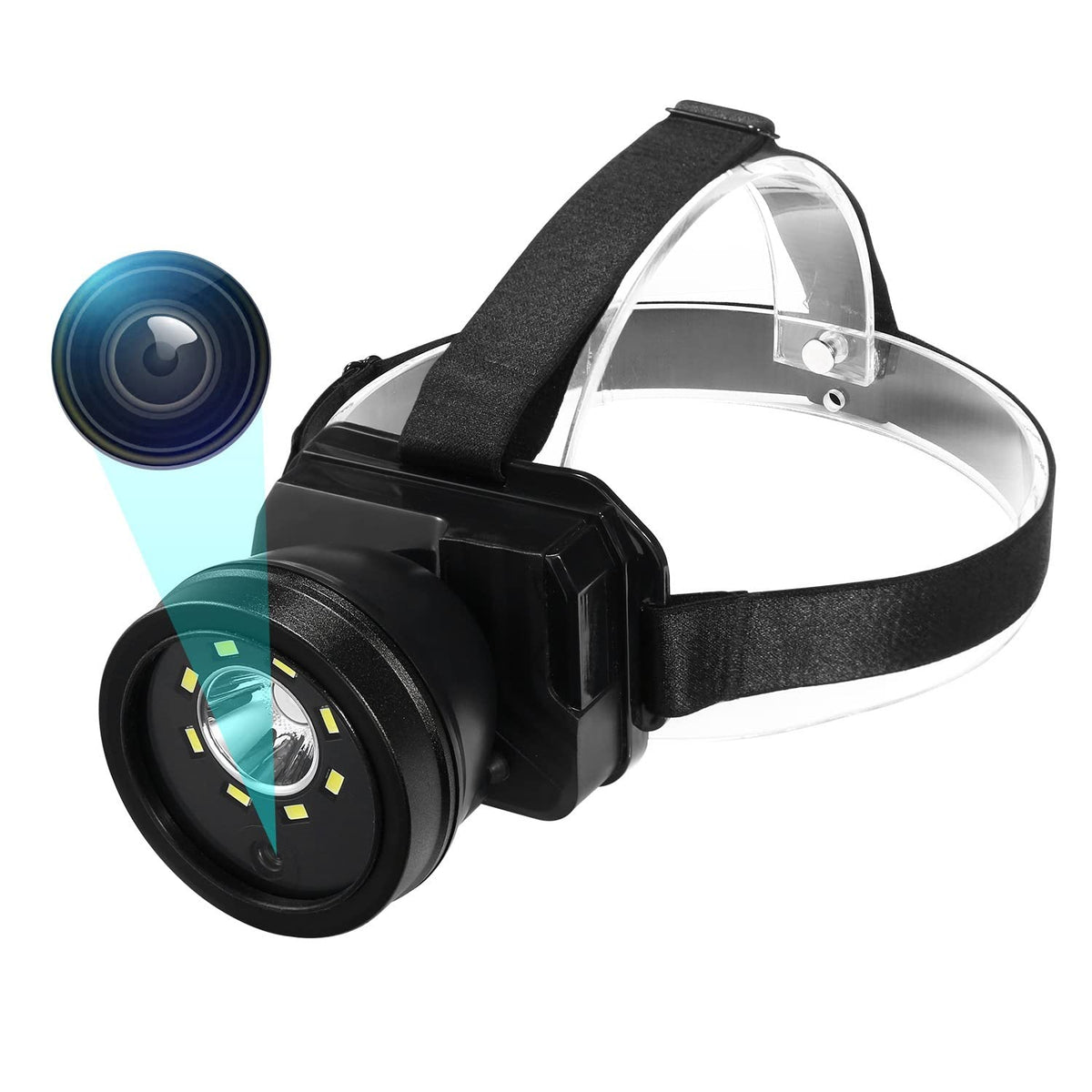 Cámara de Faros, Cámara de Manos Libres 1080P HD, Cámara Ajustable Montada Recargable con Linterna para Camping, Senderismo, Pesca, Camping-Negro