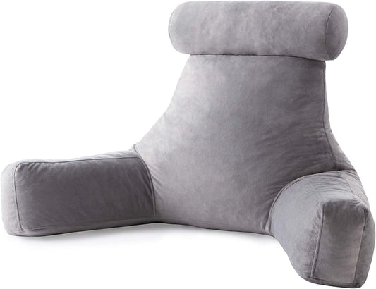 Linenspa - Almohada de Lectura con Soporte para Cuello de Memory Foam en Trozos - Cojín para Leer o Descansar - Soporte para Espalda - Para Niños o Adultos - Extra Largo - Gris