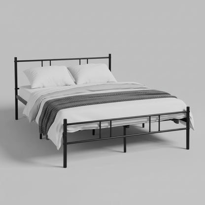 LÖSEN Cama de Hierro Estilo Industrial para Dormitorio, Habitación de Invitados y Apartamento 197 x 141 x 80.5 cm Negro