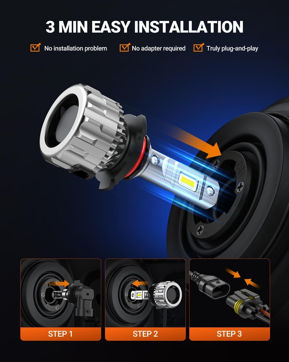Sealight Bombillas LED 9005/HB3 36000 LM, 6500 K, Blanco Frío, 60,000+ Horas, IP68, Paquete de 2