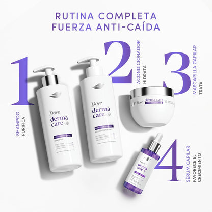 DOVE Kit Rutina Completa Fuerza Anti-Caída. Reduce la Caída 95%, 4 pzas: Shampoo, Acondicionador, Mascarilla y Sérum Capilar