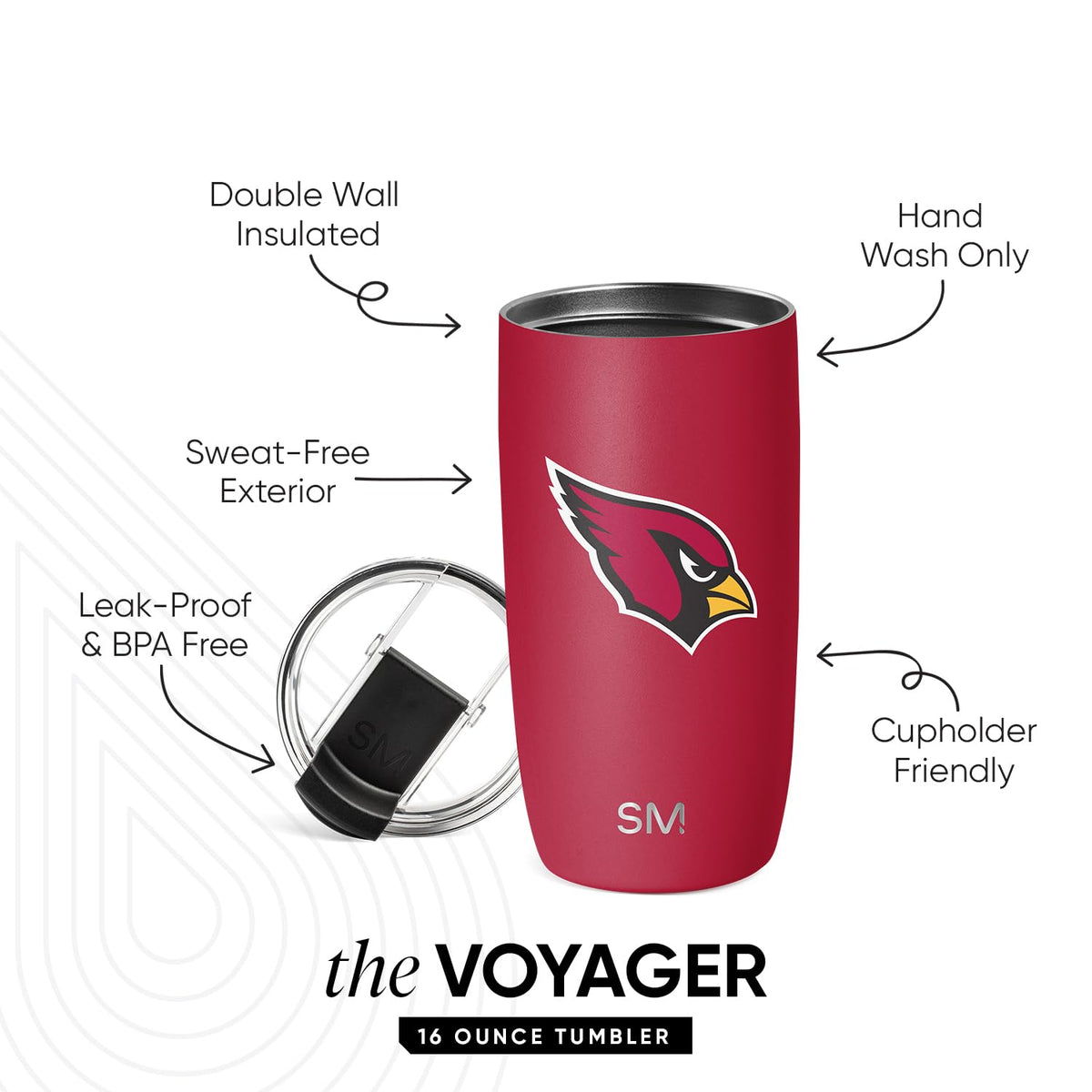 Simple Modern - Vaso de café de viaje con licencia oficial de la NFL Arizona Cardinals de 16 onzas con tapa abatible, taza de acero inoxidable, regalos de fútbol para hombres y mujeres, colección