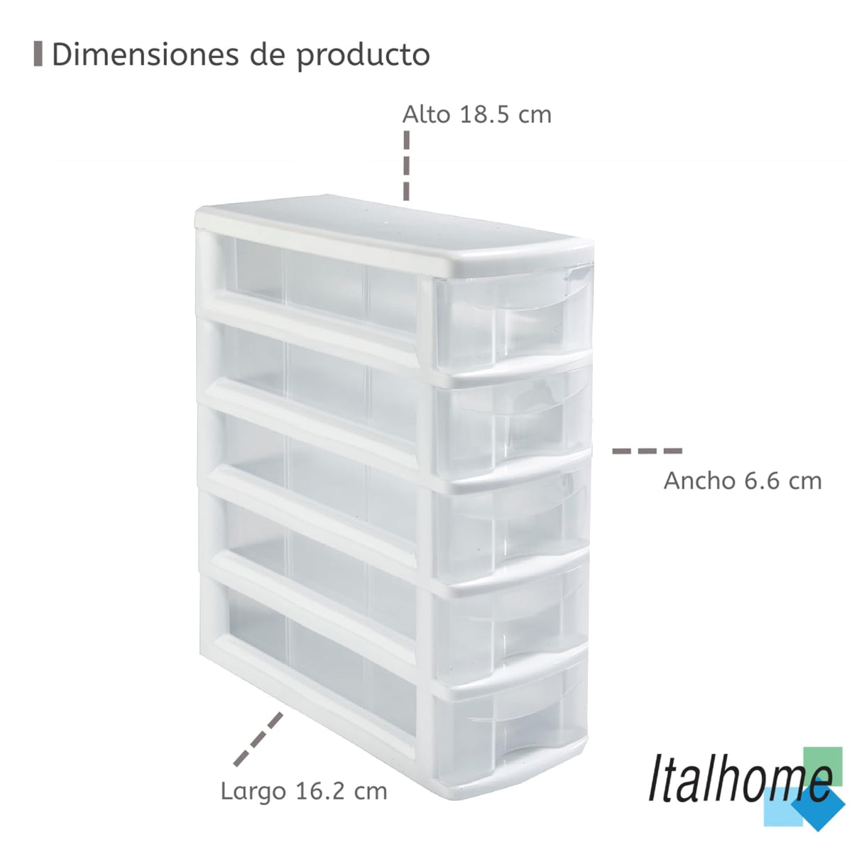 Italhome Cajonera De Plástico, Combo De Mini Organizadores De Escritorio Multiusos Con 5 Cajones Transparentes
