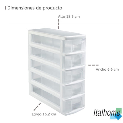 Italhome Cajonera De Plástico, Combo De Mini Organizadores De Escritorio Multiusos Con 5 Cajones Transparentes