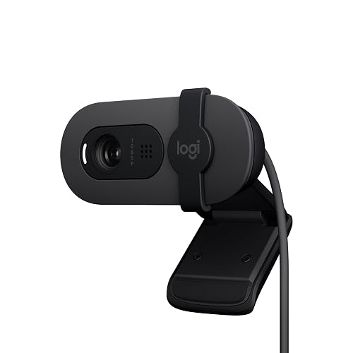 Logitech Brio 100, Webcam 1080p Full HD para Reuniones, Webcam para Streaming, Equilibrio de lluminación Automático, Micrófono Integrado, Tapa de Privacidad, USB-A, Color Grafito
