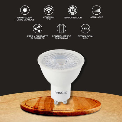 Tecnolite Connect Foco GU10 Inteligente Led, Beam Smart, 5 W, Conexión Wifi, Luz CCT Atenuable, Compatible con Tecnolite Connect App Compatible con Alexa, Contenido 1 Lámpara Inteligente