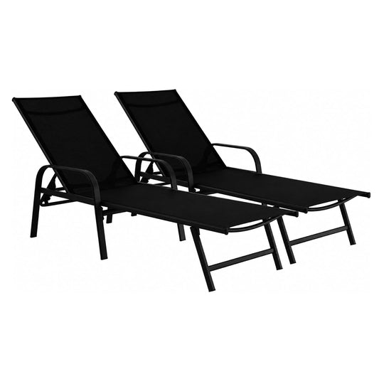 Midtown Concept Set de 2 Camastros para Jardin y Alberca, Uso Exterior, de Acero, Asiento y Respaldo de Textilino, Respaldo Ajustable Multinivel Color Negro
