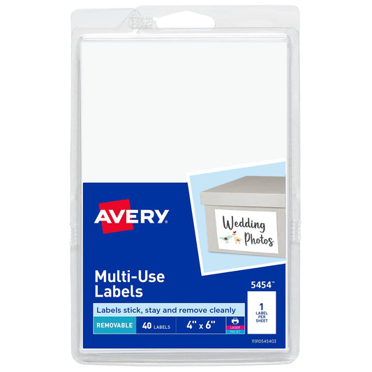 Avery 5454 Etiqueta Rectangular Removible Láser/Inkjet, 40 Etiquetas, color Blanco