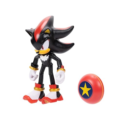 Jakks Pacific - Sega Sonic The Hedgehog Figura Articulada Modern Shadow de 4″ con Accesorio Star Spring – Colección Oficial Sonic para Fans y Niños 3+ Años