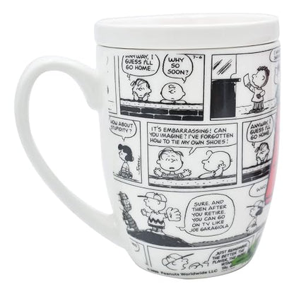 Fun Kids 1754-35 Taza para Café de Porcelana con Tapa Protectora, Diseño Snoopy Peanuts, Tarro para Bebidas Calientes Colección Snoopy Tira Cómica, 354 mililitros con Caja de Regalo
