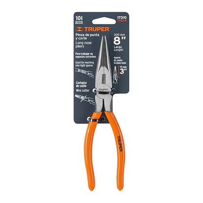 Truper T203-8, Pinza punta y corte 8", mango de vinil