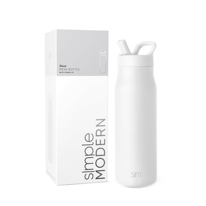 Simple Modern Botella de Agua Infantil Mesa 475 ml Forest con Popote - 1L - Winter White