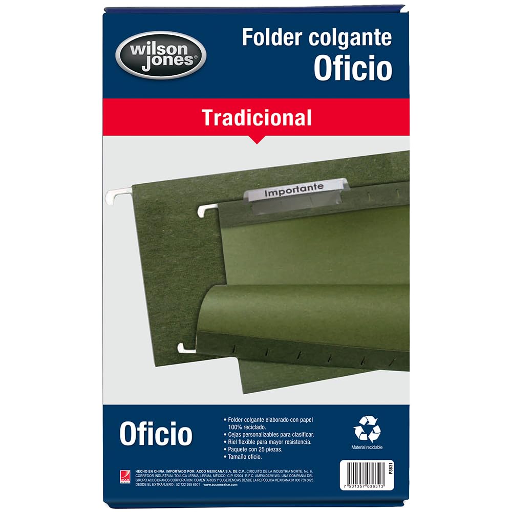 Wilson Jones P3631 Folder Colgante Oficio Verde, Paquete de 25 Piezas