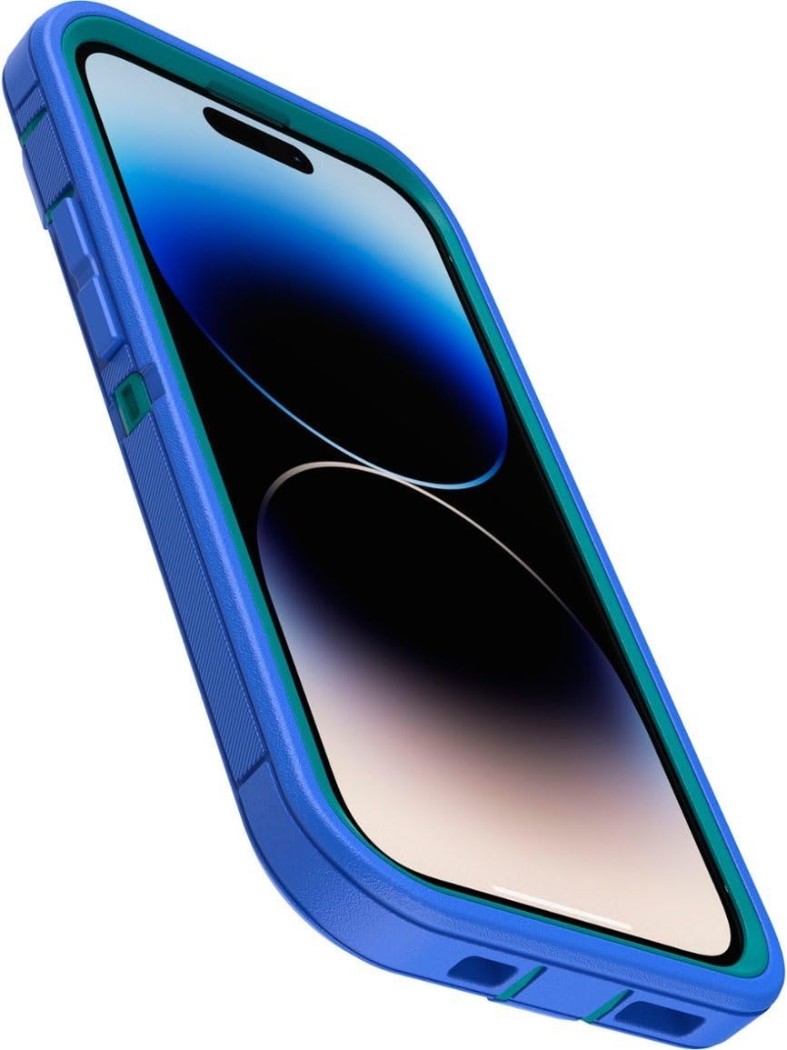 Otterbox Funda para iPhone 14 Pro (Solo) Defender Series - Rain Check (Azul), Resistente Y Duradera, con Protección De Puerto, Incluye Soporte De Clip De Funda Azul Claro
