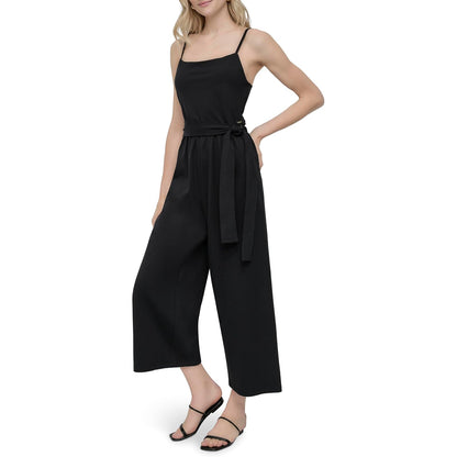 DKNY Jewel Neck Wide Leg Cropped Jumpsuit With Removable Belt & Adjustable Straps Mono Mujer