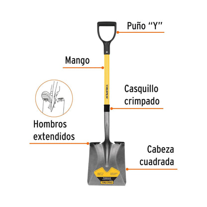 Truper PCY-F, Pala cuadrada puño "Y", fibra de vidrio