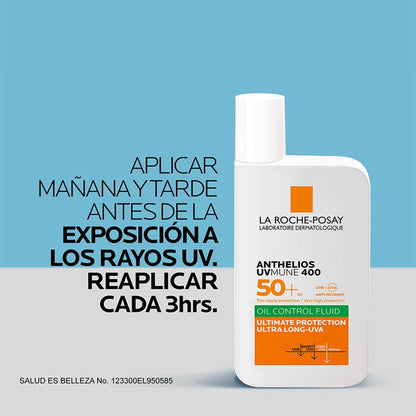 La Roche-Posay Anthelios Oil Control Protector Solar Fluido FPS50+ 50ml | Solar Dermatológico, Acabado Matificante, Textura Fluida Invisible Ideal para Piel Grasa