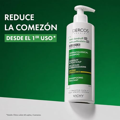Vichy Dercos Shampoo Dermatológico Anti-Caspa Cabello Normal a Graso 390ml | Elimina 100% de Caspa Visible y su Reaparición, Reduce Comezón desde 1er Uso, con Ácido Salicílico y Selenio DS