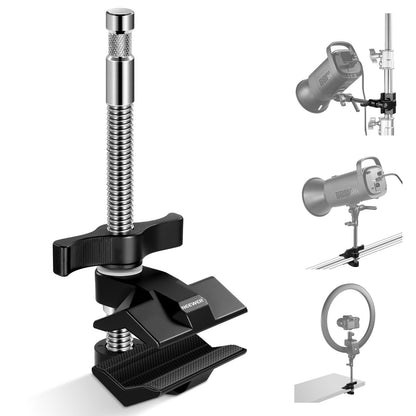 NEEWER 6" End Jaw Grip con 5/8" Stud, Steel Shaft End Grip con Mordazas Ajustables, Almohadillas de Goma para C Stand, Antitorsión,Mango Giratorio Easy Lock para Luz Video LED Softbox, UA040