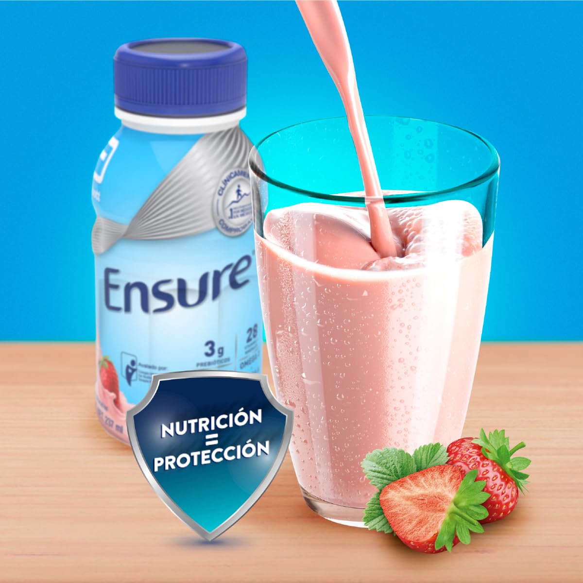 Ensure Clásico Fresa – Formula Nutricional | Pack 24 piezas de 237ml | Bebida nutricional que favorece salud muscular y ósea brindando energía constante en formato práctico.